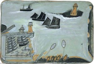 Three Ships And Lighthouse (verso) — Alfred Wallis