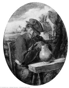 A Peasant With A Bird — Adriaen Brouwer