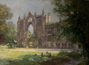 Newstead Abbey, Nottinghamshire, View From The Lawn, With Figures In Sunlight And Shade — Arthur Spooner