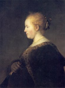 Ein Junges Mädchen Im Profil Mit Einem Lüftl — Rembrandt Van Rijn