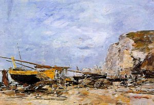 Etretat, Boats Stranded On The Beach — Eugène Louis Boudin