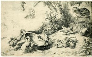 Chickens And A Cat. — Daniel Ii Schultz