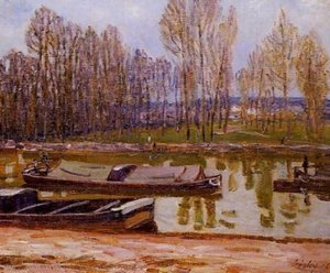 Barges On The Loing Canal, Spring — Alfred Sisley