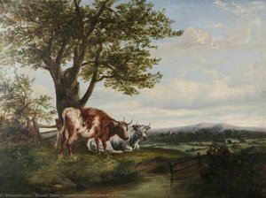 Highland Cattle By A Stream — Thomas Sidney Cooper