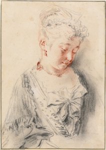 Sittande Kvinna Som Tittar Ned — Jean-antoine Watteau