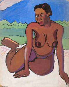 Seated Female Nude In Landscape — William H. Johnson