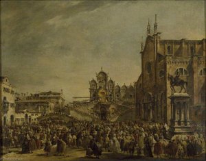 Pope Pius Vi Blessing The Crowd At Campo Ss Giovanni E Paolo, Venice — Francesco Lazzaro Guardi