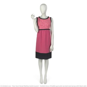 Vestido De Cóctel De Lana Jersey Rosa Chicle Con Adornos De Satén Negro — Yves Saint Laurent