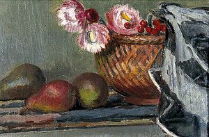 Still Life Of Pears And Everlasting Flowers