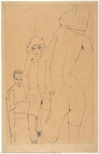 Schiele with Nude Model before the Mirror, 1910