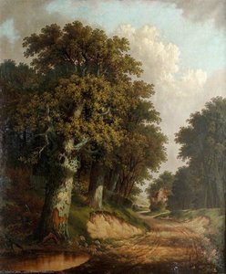 Paesaggio Con Alberi, Casetta, Strada Tortuosa E Stagno