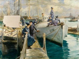 Women's Royal Naval Service Officer And Ratings Boat Cleaning At The Coastal Motor Boat Base, Haslar Creek, Portsmouth — Arthur David Mccormick
