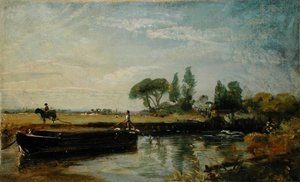 A Barge Below Flatford Lock — John Constable
