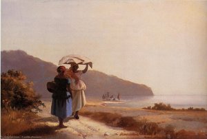 Zwei Frauen Beim Gespräch Am Meer, St. Thomas — Camille Pissarro