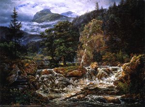 Norwegian Mountain Landscape With Waterfall — J.c. Dahl