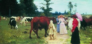 Young Ladys Walk Among Herd Of Cow — Ilya Yefimovich Repin