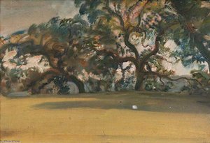 Porlock Studies, Trees By The Edge Of A Field — Sir Alfred James Munnings