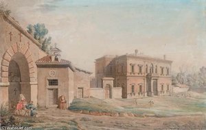 Entry Of A Monastery, A Roman Palace In The Background