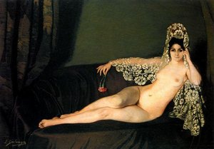Nude On A Sofa With Carnation — Ignacio Zuloaga Y Zabala