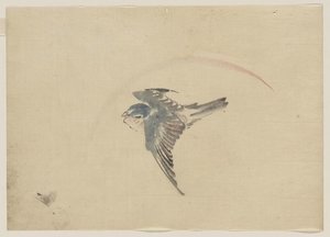 Een Vogeltje Vliegend Links Voor Waar Het Van Boven Wordt Bekeken — Hokusai