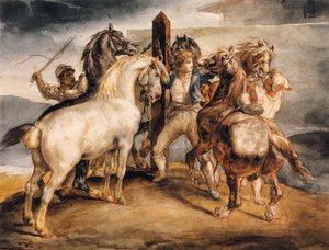 Pferdemarkt: Fünf Pferde Am Pfahl — Théodore Géricault
