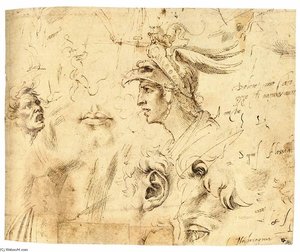 Glava Mladića U Kacigi I Druge Studije (recto) — Michelangelo