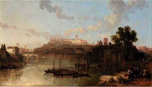 A View Of The Palace Of The Caesars, Rome, From The River Tiber — David Roberts