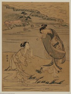 Two Young Women And A Crab At Susaki — Suzuki Harunobu