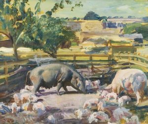 Sau Und Ferkel, Great Thurlow, Suffolk — Sir Alfred James Munnings
