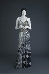 White, Black And Grey Mousseline Dress With Bead Embroidery — هاني هوري