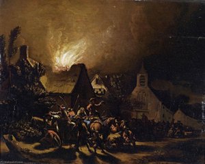 Marauders In Front Of A Burning Village — Egbert Van Der Poel