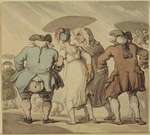 Group Of Figures Caught In A Storm, Seen From Behind — Thomas Rowlandson