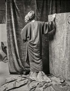 Model Wearing A Printed Silk Velvet\n Tunic — Mariano Fortuny