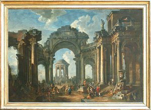 Prædikationen Af En Apostel I Ruinerne Af Arkitektur I Dorisk Orden — Giovanni Paolo Panini