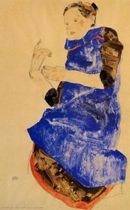 Mädchen In Einer Blauen Schürze — Egon Schiele