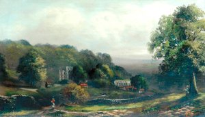 Rural Scene With Two Figures And Abbey — Walter Linsley Meegan