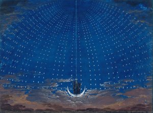 Noşamyrskyopera Wolfgang Amadeus Mozartilta. Lavastekuva Toiselle Kohtaukselle, Yökun Kuningattaren Tähtien Sala — Karl Friedrich Schinkel