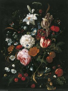 Flowers In A Glass Vase With Fruit — Jan Davidszoon De Heem