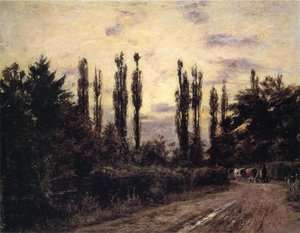 Evening, Poplars And Roadway Near Schleissheim — Theodore Clement Steele