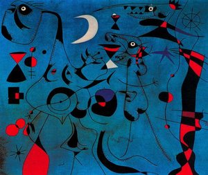 Figuren In Der Nacht Geführt Von Den Fluoreszierenden Spuren Von Schnecken — Joan Miró