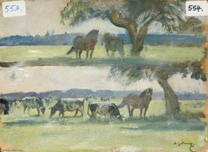 Studi Di Pony E Bovini (verso) — Sir Alfred James Munnings