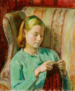 Girl Knitting, Portrait Of Felicia, The Artist's Younger Daughter — Henry Lamb