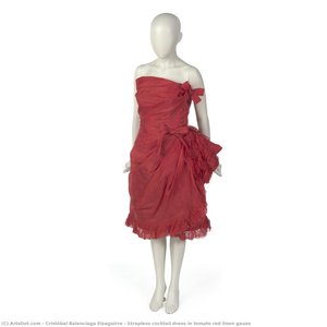 Abito Da Cocktail Senza Spalline In Garza Di Lino Rosso Pomodoro — Cristóbal Balenciaga Eizaguirre
