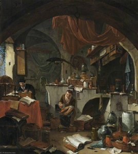 An Alchemist In His Laboratory, With An Assistant — Thomas Wyck