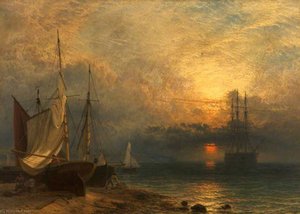 Waiting For The Tide, Sunset — Henry Thomas Dawson