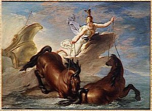 Minerve Abreuve Ses Chevaux Dans L'ocean Au Retour D'un Combat — René-antoine Houasse