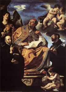 St Gregory The Great With Sts Ignatius And Francis Xavier — Guercino