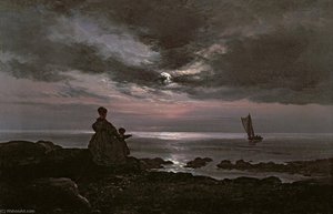 Norwegian Mor Og Barn Ved Sjøen Mother And Child By The Sea — Johan Christian Claussen Dahl