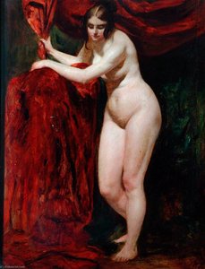 Nude Woman, Holding Red Drapery — William Etty