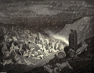 The Inferno, Canto 14, Line 37-39. Unceasing Was The Play Of Wretched Hands, Now This, Now That Way Glancing, To Shake Off The Heat, Still Falling Fresh. — Paul Gustave Doré